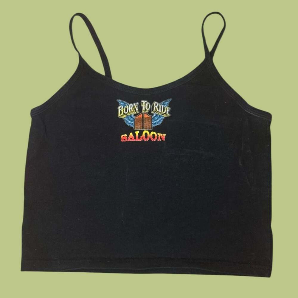 Y2K Biker Anvil Born To Ride Saloon Graphic Tank Top